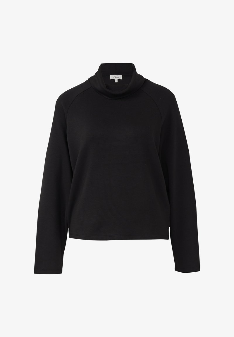Maglia a collo alto nera con maniche lunghe, realizzata in tessuto morbido, caratterizzata da una vestibilità comoda e design con maniche raglan.