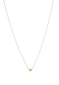 Collier en chaîne dorée avec un petit pendentif en forme de cœur. La chaîne est délicate avec des maillons fins, mettant en valeur une finition lisse et polie.