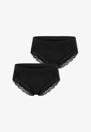 Schwarze Baumwoll-Hipster-Unterhosen mit einer Spitzenborte an den Rändern. Sie verfügen über einen glatten Bund und eine weiche, dehnbare Textur. Im Doppelpack.