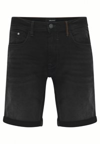 Shorts din denim negru cu tiv răsucit, design cu cinci buzunare și cusături contrastante. Textură moale, talie medie și accesorii din metal.