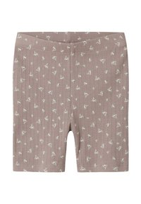 Ribbat korta leggings i mjuk mauve med ett spritt blommönster i vitt och grönt. Har en elastisk midja för extra komfort.