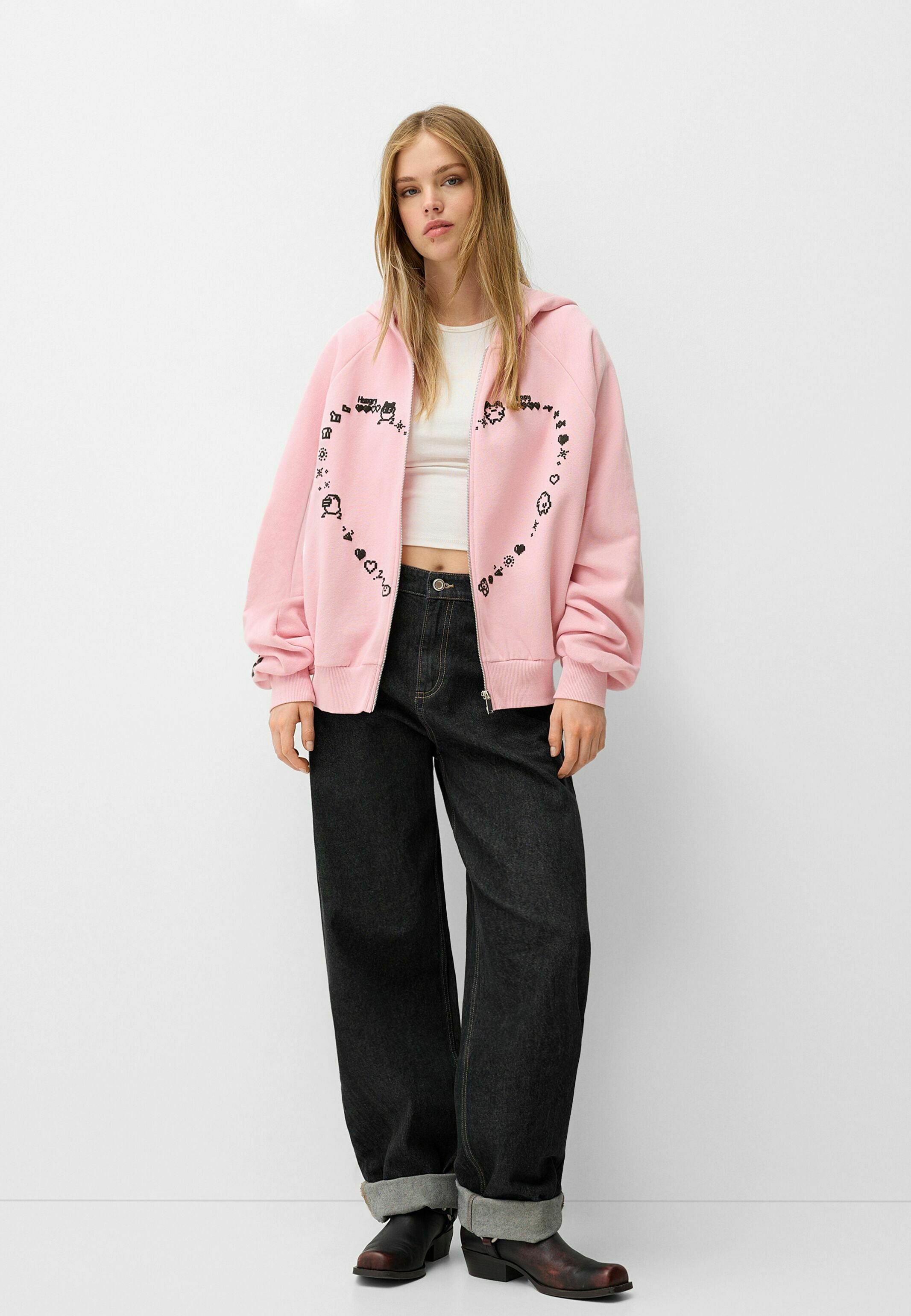 Bershka TAMAGOTCHI ZIP-UP - Zip-up sweatshirt - light pink