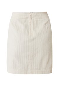 Krämfärgad manchesterkort kjol med vertikala ribbor, centrerad dragkedjestängning bak och rak passform.