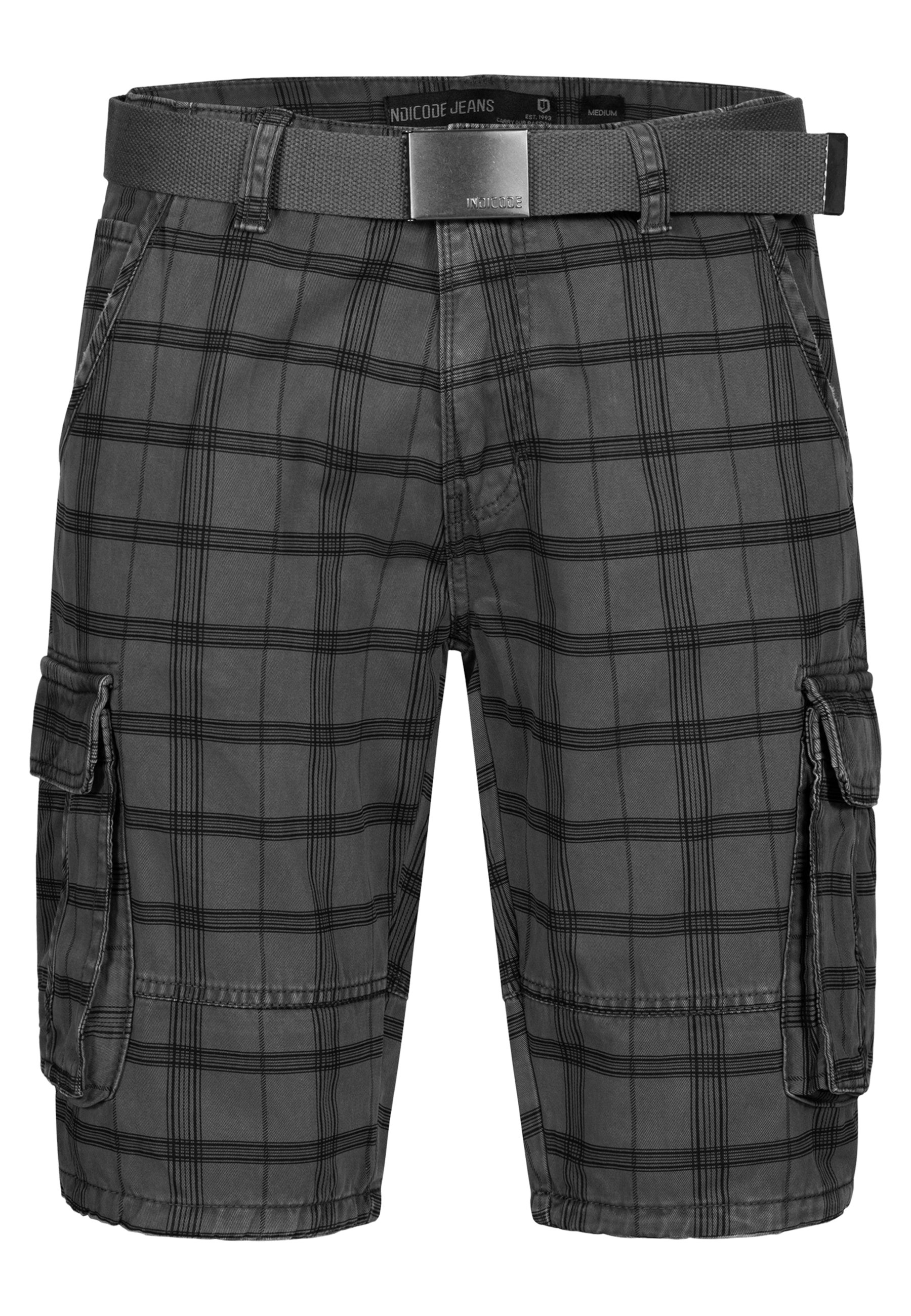 INDICODE JEANS BLIXT - Shorts - raven check/dunkelgrau-meliert