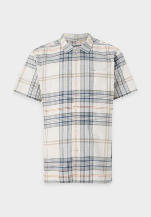 Rövid ujjú, kockás ing pamutból, kék, narancs és bézs árnyalatokkal. Gombos elülső rész, kis mellzsebbel és logó címkével.