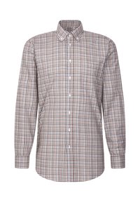 Geruite shirt van katoen. Heeft lange mouwen, een button-down kraag en een patroon van bruin en witte vierkanten. Klassiek fit ontwerp.