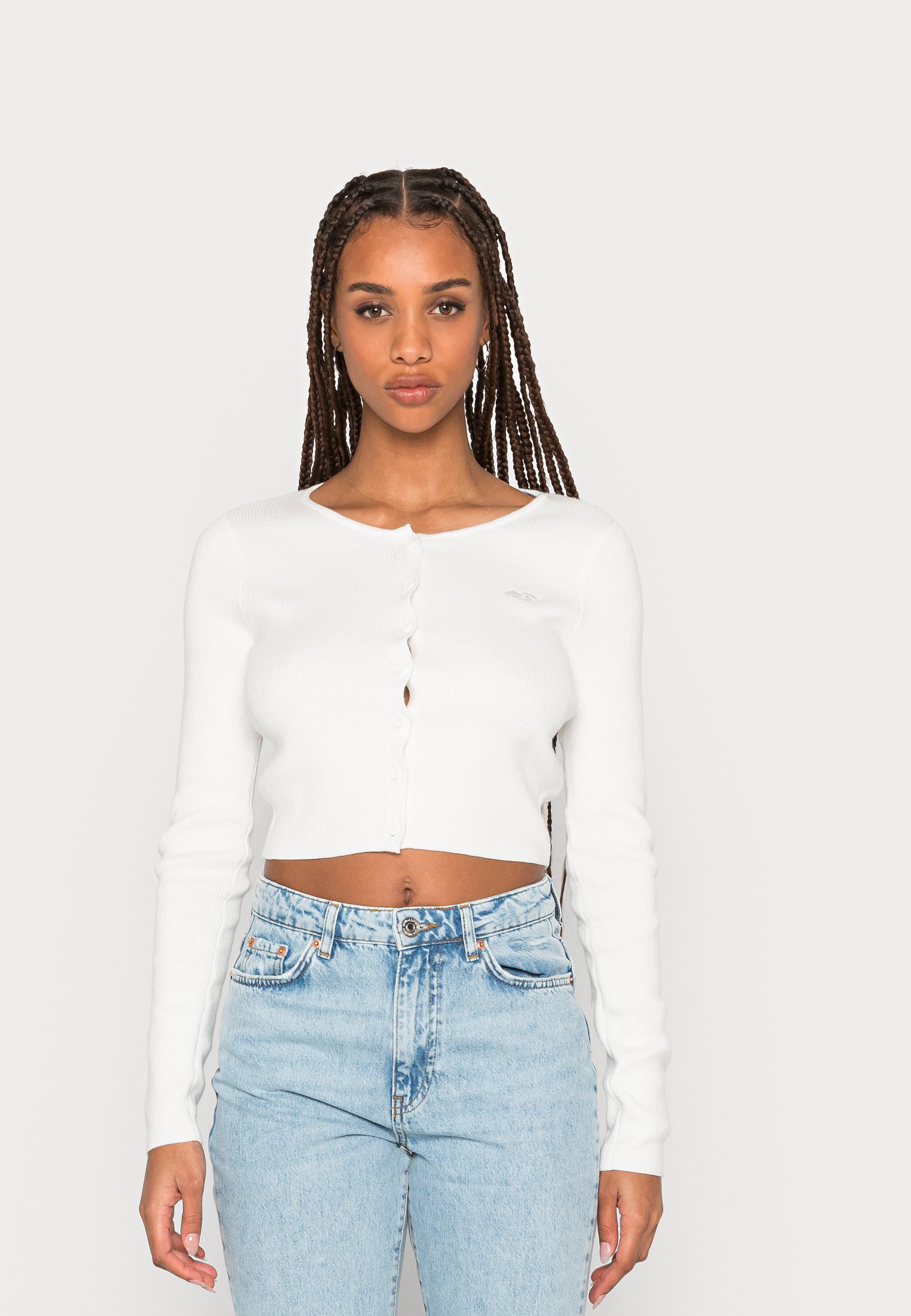 Hollister Co. ICON CROP CARDIGAN SOLIDS - Gilet - white/blanc - ZALANDO.FR
