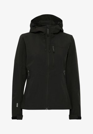 Mustan värvi veekindel jakk kapuutsiga, lukuga taskud ja reguleeritavad nöörid. Omab sileda tekstuuri ja sobivaid mansette.