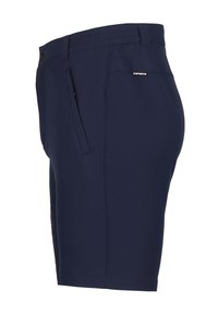 Navyblå shorts gjorda av ett smidigt, lättviktigt tyg. Utrustade med resåremband och en sidoficka med dragkedja för förvaring.