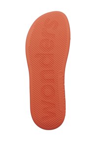 Plantilla de goma naranja con acanalado texturizado y un patrón circular; presenta el nombre de la marca y la talla (36) en relieve para identificación.