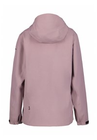 Giacca rosa impermeabile con cappuccio, polsini elasticizzati e design minimalista. Tessuto morbido, finitura liscia e materiale resistente.