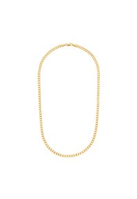 Collana a catena color oro con maglie piatte. Finitura liscia e spaziatura omogenea. Si chiude con una semplice chiusura. Forma ovale classica.