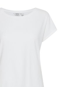 Plain white short-sleeve T-shirt with a round neckline and small brand label inside the collar, size small.