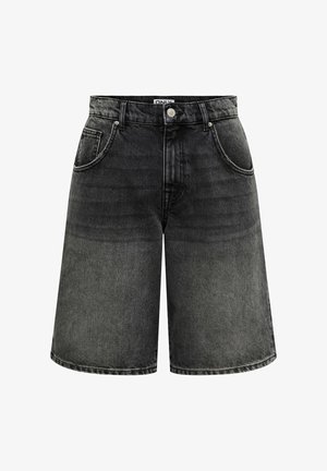 Czarne wyblakłe krótkie spodenki dżinsowe z przednimi kieszeniami, szlufkami na pasek i zapięciem na guzik, marki ONLY.