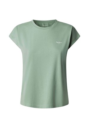 Jasnozielona bawełniana koszulka z krótkim rękawem, okrągłym dekoltem i małym logo na piersi. Miękka tekstura i luźny krój.