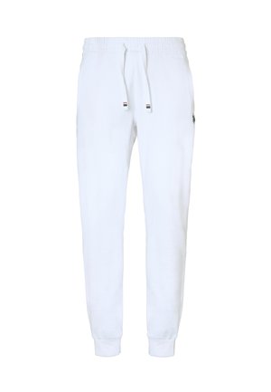 Pantaloni jogger bianchi in cotone con vita elastica, coulisse, tasche laterali e polsini a coste.