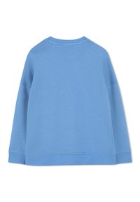 Maglione a girocollo azzurro chiaro, con spalle scese e maniche lunghe. Tessuto morbido con una vestibilità rilassata.