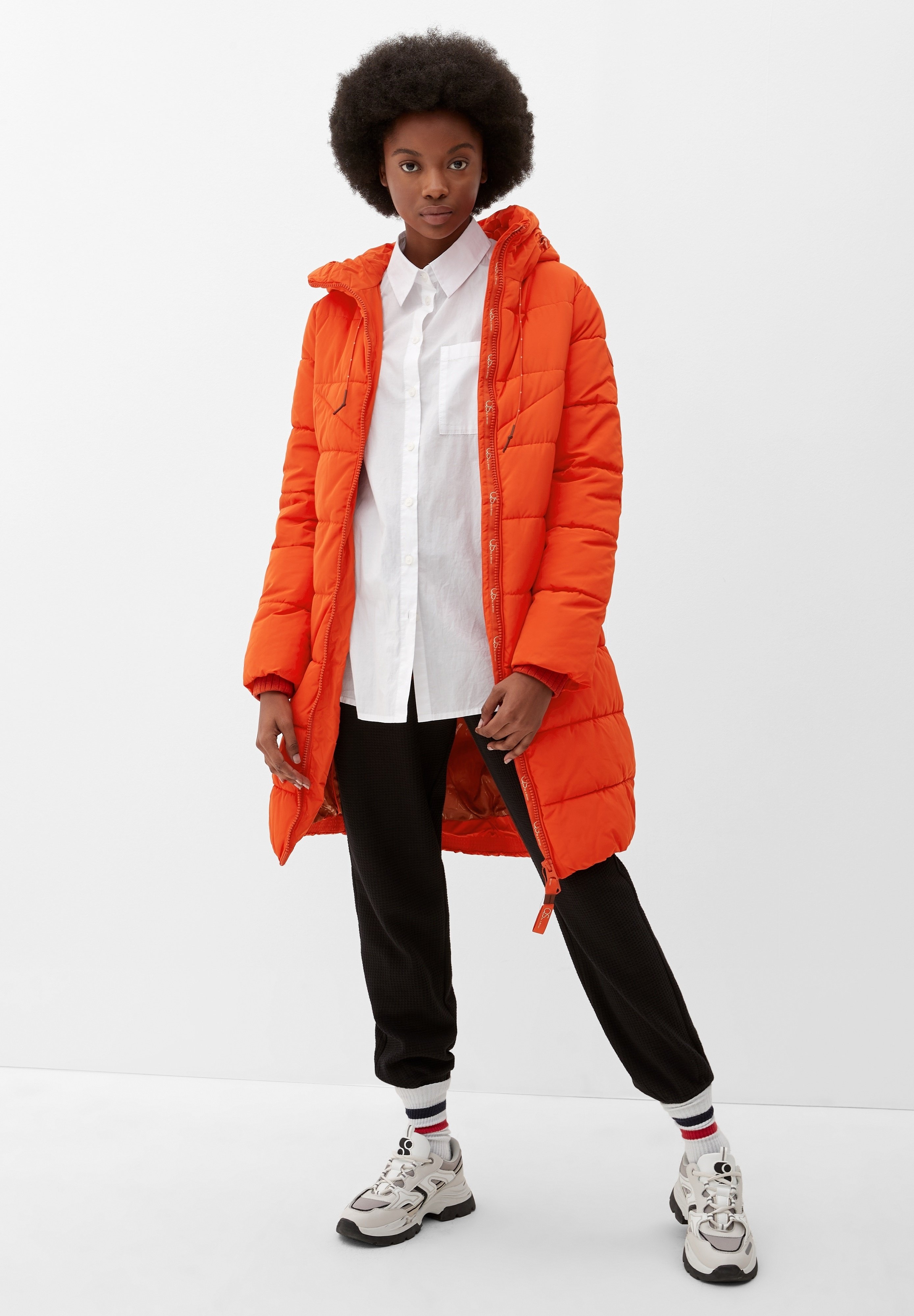 light orange puffer jacket