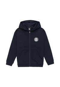 Laivasto sininen vetoketjullinen huppari, jossa on etulogo, kaksi sivutaskua ja naruhuppu. Valmistettu pehmeästä puuvillakankaasta, jossa on resorit. 