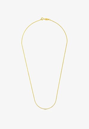 Collar de tono dorado con una cadena delgada y delicada adornada con pequeñas cuentas redondas, asegurado con un cierre simple. Diseño elegante y ligero.