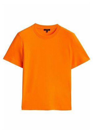 Lyseorange kortærmet rundhalset t-shirt vist på hvid baggrund, der viser fronten med ensfarvet design.