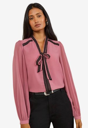 Love & Roses, STUD TRIM PUSSYBOW BLOUSE - Blouse - rose pink
