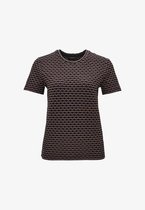 T-shirt a maniche corte blu navy con un motivo ondulato in beige e marrone chiaro. Realizzato in tessuto morbido con scollatura rotonda e vestibilità regolare.