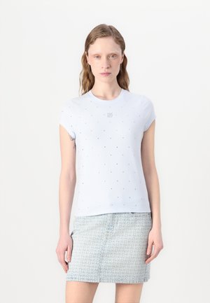 RHINESTONES CREW NECK CAP SLEEVE FITTED TEE - Print T-shirt - skyway blue