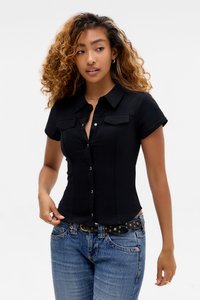 POLLY SHIRT - Button-down blouse - black
