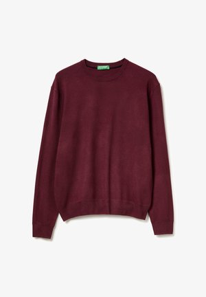 Maglione in maglia bordeaux con collo rotondo, maniche lunghe e polsini e orlo a coste. Texture morbida, vestibilità comoda e dettagli di design minimali.