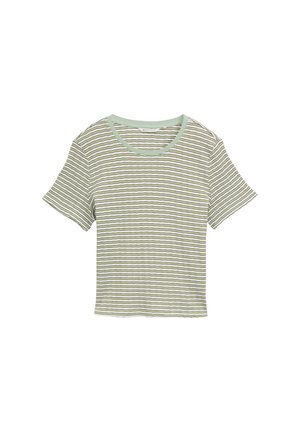 Gestreept T-shirt met korte mouwen in lichtgroen en wit. Kenmerkt een ronde halslijn en zachte, gestructureerde stof. Casual pasvorm met een ontspannen ontwerp.