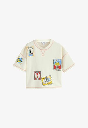 Next, REGULAR FIT - SUMMER BADGE GRAPHIC BOXY CREW NECK T-SHIRT . - Tričko s potlačou - ecru