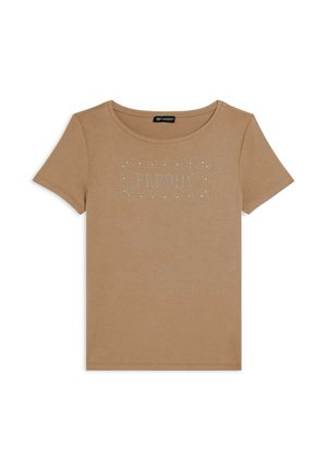 CON LOGO STRASS E GLITTER - Camiseta estampada - mottled beige