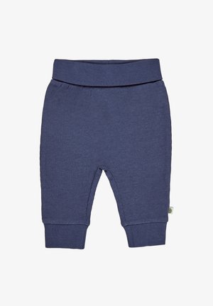 Navy ribbed toddler pants with an elastic waistband and ankle cuffs. Soft texture, designed for comfort and ease of movement.