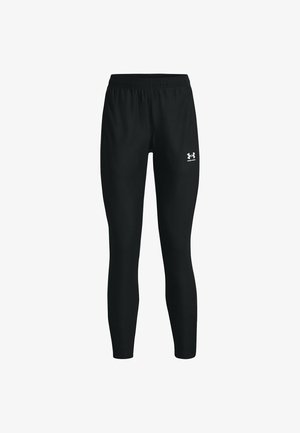 Svart treningsleggings med elastisk midje, som har en tettsittende form og en liten hvit logo på venstre legg. Kjempeglatt tekstur.