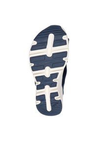 Sole di scarpa sportiva navy con gomma testurizzata per la presa, caratterizzata da motivi bianchi di trazione e un bordo liscio per la durabilità.