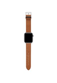 Brown leather watch strap with embossed "TED BAKER" branding, silver-tone hardware, rectangular watch face, and adjustable notch detailing.