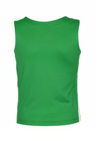 Top sportivo senza maniche di un brillante verde con finitura testurizzata. Presenta un collo rotondo e accenti in bianco sui pannelli laterali.