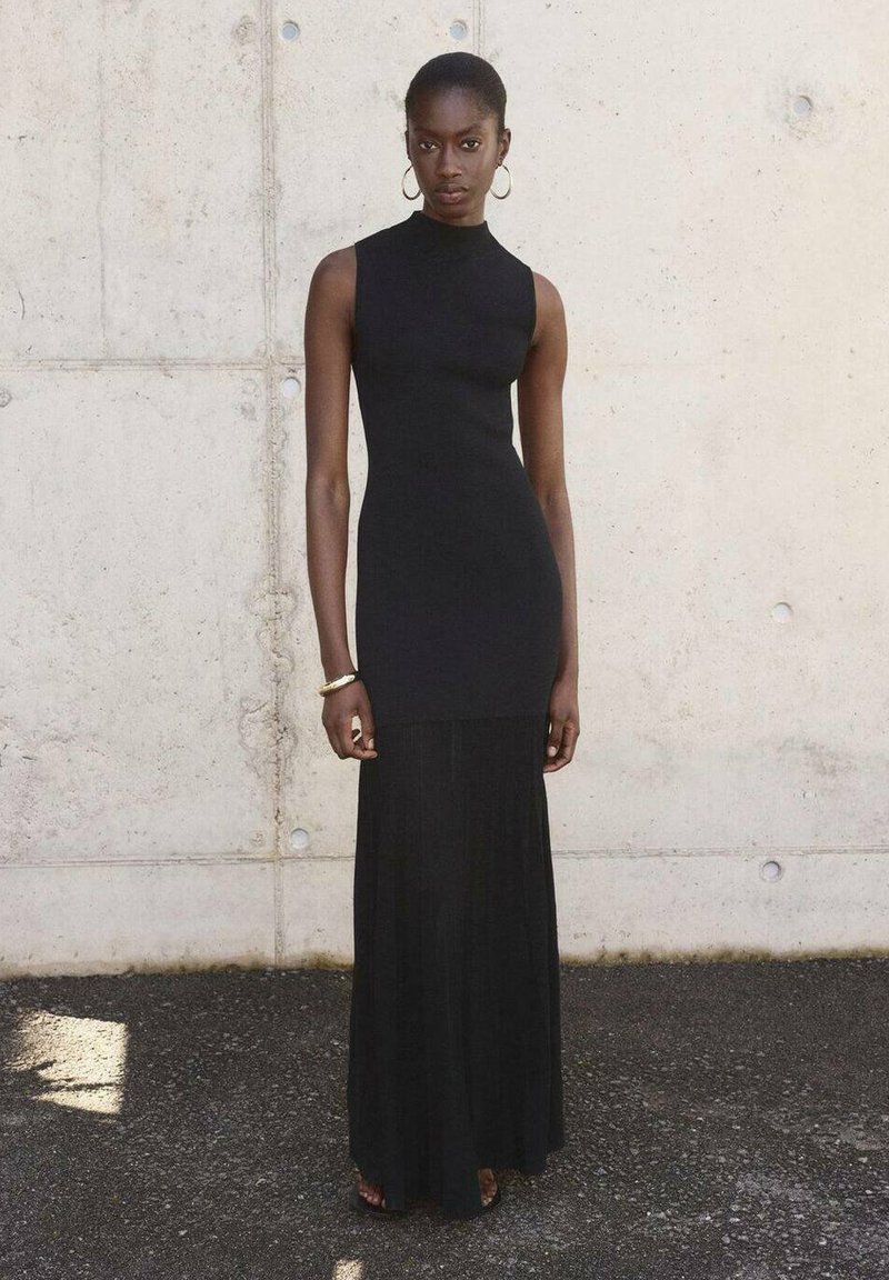 mango black pleated maxi dress MANGO - Pleated long Dress Black