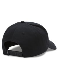Cappellino da baseball nero con frontale strutturato, visiera curva e chiusura snapback regolabile, dotato di piccoli fori per la ventilazione.