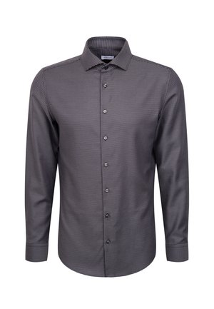 Heren overhemden met lange mouwen, voorzien van een klein zwart-wit geometrisch patroon en een klassieke kraag.