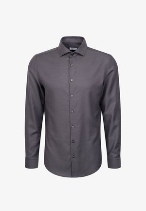 Heren overhemden met lange mouwen, voorzien van een klein zwart-wit geometrisch patroon en een klassieke kraag.