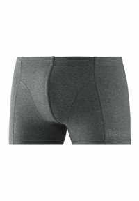 Gray cotton boxer briefs featuring a pouch design, seamless sides, and a printed brand logo on the waistband. Soft, stretchy fabric.