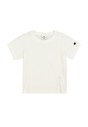 T-shirt bianca in cotone a maniche corte con colletto a girocollo, caratterizzata da "NEW YORK" ricamato in un font discreto e una patch con logo sulla manica sinistra.