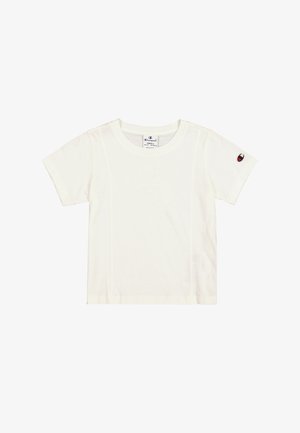 Witte katoenen t-shirt met korte mouwen en een ronde hals, voorzien van "NEW YORK" geborduurd in een subtiele lettertype en een logo patch op de linkermouw.