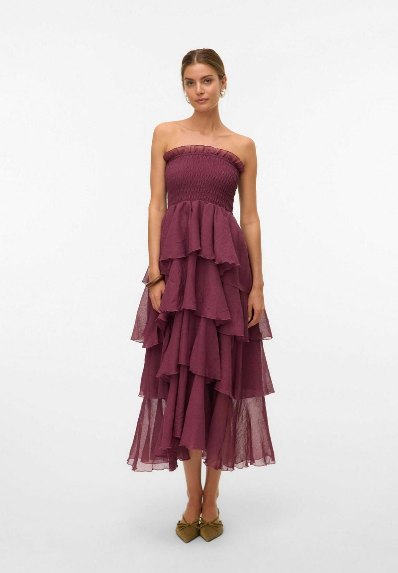 Vero Moda VMDELILAH SMOCK RUFFLE - Oblačila za posebne priložnosti - burgundy