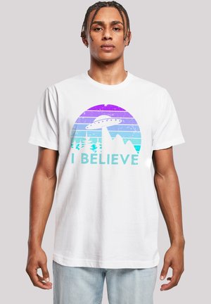 I BELIEVE UFO ALIEN SPACECRAFT RETRO - Print T-shirt - weiß
