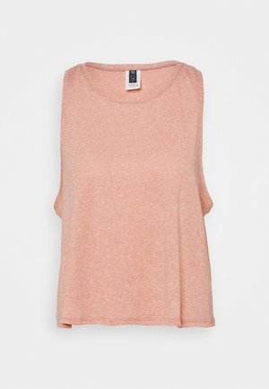 Rosa, ärmelloses Tanktop aus einem weichen Stoff. Das Oberteil hat einen lässigen Schnitt mit einem gerundeten Ausschnitt und rohen Saumdetails.