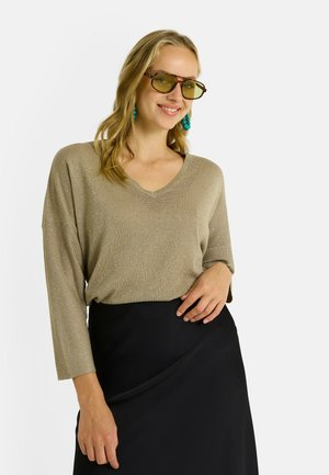BRILLANT À COL V - Jersey de punto - moka