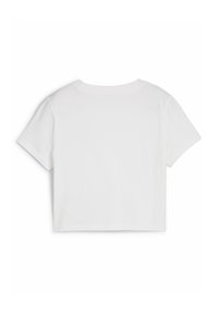 Hvid cropped t-shirt lavet af blød bomuld. Har korte ærmer og en rund halsudskæring med en ren, glat finish.